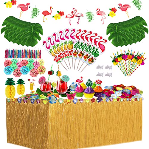 Hawaii Party Dekoration Set, 128PCS Tropische Party Dekoration Set, Hawaii Tischröcke, Palmblätter, Ananas Flamingo Regenschirm Obst Stroh Kombition für Sommer Strand Garten Party Dekoration Hawaii Party Dekoration Set, 128PCS Tropische Party Dekoration Set, Hawaii Tischröcke, Palmblätter, Ananas Flamingo Regenschirm Obst Stroh Kombition für Sommer Strand Garten Party Dekoration von OUJI