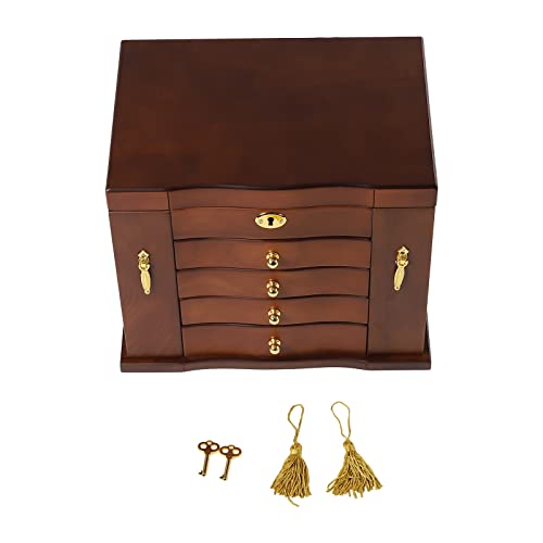 OUKANING 5 Schichten Braun Schmuckkasten Holz Mit Schubladen Abnehmbare, Vintage Schmuckbox Aus Holz, Schmuckschatulle Mit Spiegel, Robuste Scharniere, Geschenk (Typ 1) von OUKANING