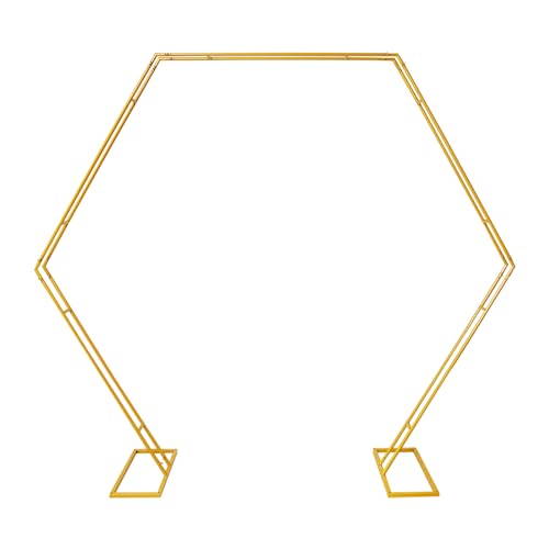OUKANING Hochzeitsbogen Hexagon, Rohr-Durchmesser 19mm, 2.5x2.2m Ballonbogen Sechseck, Belastbarkeit 10kg, Gold, Metall, Wiederverwenden, Große Basis von OUKANING