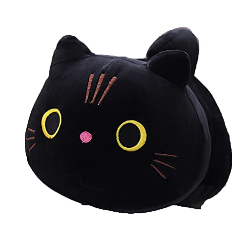 OUKEYI Schwarze Katze Plüschkissen, Stofftiere mit schwarzer Katze, kreative Dekoration, kuscheliges Plüschkissen, 25 cm, für Kinder, Mädchen, Jungen (schwarz) von OUKEYI