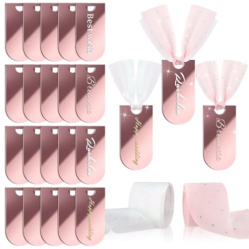 20 Stück Spiegel-Tischkarten aus roségoldenem Acryl mit Schleife, Hochzeits-Namenskarten, DIY-Blanko-Hängeetiketten für Tischdekoration, reservierte Schilder, Party, Geburtstag, Jahrestag 20 Stück Spiegel-Tischkarten aus roségoldenem Acryl mit Schleife, Hochzeits-Namenskarten, DIY-Blanko-Hängeetiketten für Tischdekoration, reservierte Schilder, Party, Geburtstag, Jahrestag von OULOVECO