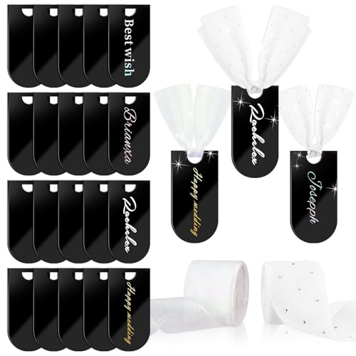 20 Stück schwarze Acryl-Tischkarten mit Schleife, Hochzeits-Namenskarten, DIY-Blanko-Hängeetiketten für Tischdekoration, reservierte Schilder, Party, Handwerk, Dekoration, Geburtstag, Jahrestag 20 Stück schwarze Acryl-Tischkarten mit Schleife, Hochzeits-Namenskarten, DIY-Blanko-Hängeetiketten für Tischdekoration, reservierte Schilder, Party, Handwerk, Dekoration, Geburtstag, Jahrestag von OULOVECO