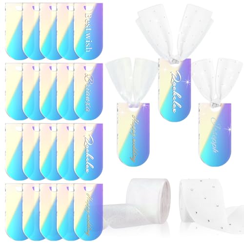 Regenbogen-Tischkarten aus Acryl mit Schleife, für Hochzeit, Namenskarten, DIY, blanko, zum Aufhängen, für Tischdekoration, Party, Handwerk, Dekoration, Geburtstag, Jahrestag, schillernde Farben, 20 Regenbogen-Tischkarten aus Acryl mit Schleife, für Hochzeit, Namenskarten, DIY, blanko, zum Aufhängen, für Tischdekoration, Party, Handwerk, Dekoration, Geburtstag, Jahrestag, schillernde Farben, 20 von OULOVECO