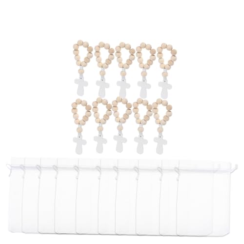 OUNONA 10 Sätze Holzperlen Rosary Teiliges aus Natürlichen Holzperlen mit Anhänger und Netzbeuteln für Taufen Kommunionen und Hochzeiten Tragbar für Täglichen Gebrauch von OUNONA
