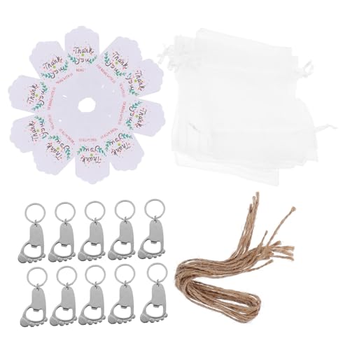 OUNONA 10 Sätze Teiliges Fußabdruck Flaschenöffner mit Organza Taschen und Dankesanhängern Mitgebsel für Babypartys Praktische Souvenirs für Gäste von OUNONA
