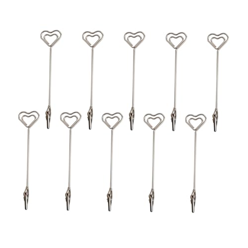 OUNONA 10 Stück Metall Herz Memo Halter mit Stabilem Clip Wiederverwendbare Tischkarten Fotohalter für Büro Hochzeit Geburtstag und Partydekoration Silberfarben Multifunktional von OUNONA