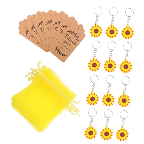 OUNONA 12 Sätze Sonnenblumen Schlüsselanhänger mit Dekorativen Beuteln und Anhängern für Hochzeiten und Geburtstagsfeiern von OUNONA