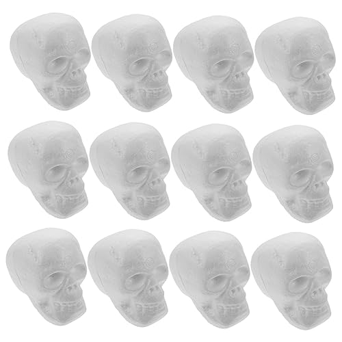 OUNONA 12 Stück DIY Schaumstoff Schädelkopf Halloween Deko Leichte Hängedekoration für Gruselige Partys Vielseitig Einsetzbar an Wänden Türen und Fenstern von OUNONA