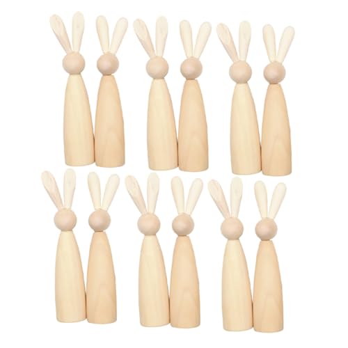 OUNONA 12 Stück Hasenkopf-Holzfigur Kaninchen-Skulptur Hasen-Steckfiguren Kaninchen-Peg-Puppen Kaninchenfigur Holz Hasen Figuren Naturholz Puppen Sammlerstück unfertiger Holzhase Beige von OUNONA