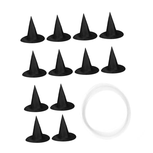 OUNONA 12 Stück Teiliges Halloween Schwarz Leichte Stoffhüte mit Schnur zum Aufhängen Robuste Dekoration für Innen Außen Halloween Party Maskerade Garten und Fenster von OUNONA