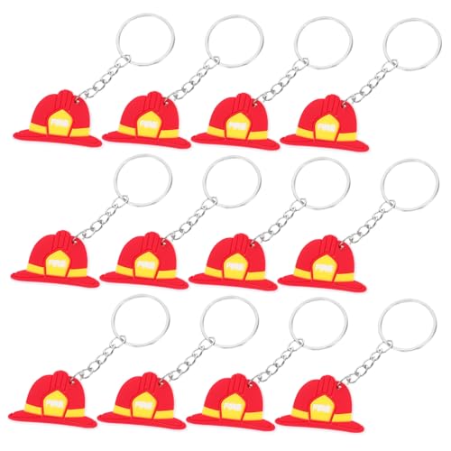 OUNONA 12Stücke Feuerwehrmann Schlüsselanhänger Stylisches Feuerwehrhelm Design für Party Zubehör Kindergeburtstag Rucksackanhänger und Taschenanhänger von OUNONA