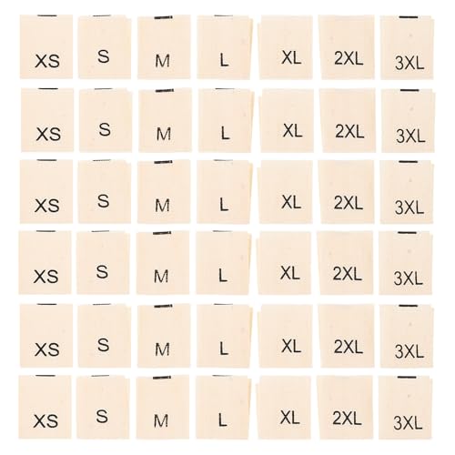 OUNONA 1400 Stück waschbare Größenetiketten aus Baumwolle, bestickt, zum Nähen, Kleidungsetiketten, Stoffgrößenaufkleber für Babykleidung, Partys, XS-3XL, Beige von OUNONA