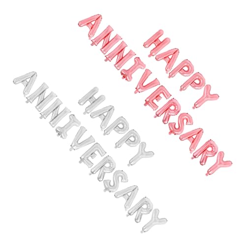OUNONA 2 Sätze Happy Anniversary Ballons Aluminiumfolie Langlebige Buchstabenballons Silber und Roségold Einfach Aufzublasen Stilvolle Dekoration für Hochzeitsjubiläumsfeiern von OUNONA