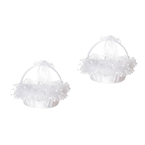 OUNONA 2 Stck. Faltbarer Blumenkorb aus Spitze Eleganter Hochzeitskorb für Blumenmädchen Leicht und Tragbar für Romantische Hochzeitsfeiern Weiß von OUNONA