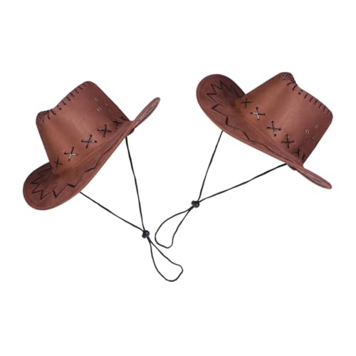 OUNONA 2 Stück Cowboyhut für Rosa Kappe Stroh Western Mädchen Hut Quaste hoch im Freien Blau Kuhmädchenhüte Kinderhut Kindermützen Hüte für Cowgirl-Partyhüte Polyester Braun von OUNONA