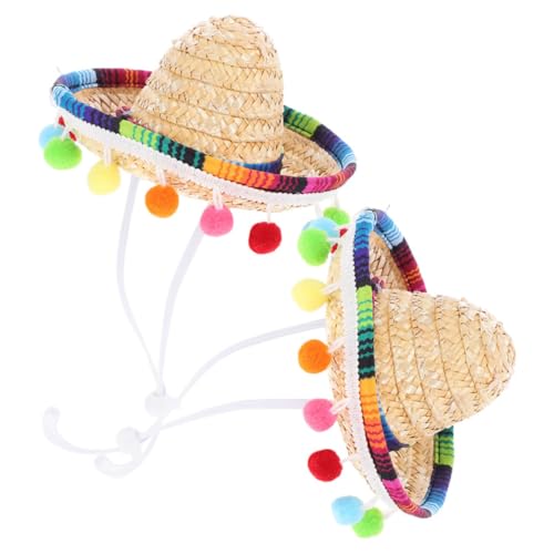 OUNONA 2 Stück Kleine Mexikanische Strohhüte aus Gewebtem Material Atmungsaktive Sombrero Partyhüte für Karneval Geburtstagsfeiern und Mexikanische Themenveranstaltungen von OUNONA
