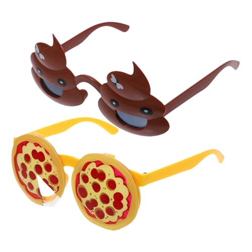 OUNONA 2 Stück Kreative Partybrillen Lustige Poop Sonnenbrillen und Pizza Scherzbrille aus PC Material Bequeme Foto Requisiten für Halloween Geburtstage Karneval und Fasching von OUNONA