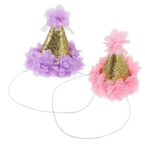 OUNONA 2 Stück Partyhüte Glitzernde Geburtstagsmützen für Mädchen Blumen Design und Dekoration für Geburtstagsfeiern und Besondere Anlässe von OUNONA