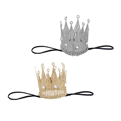 OUNONA 2 Stück Teiliges Geburtstagskrone Haarband Elastische Krone für Kleinkinder Fotorequisiten für Besondere Anlässe Gold Silber von OUNONA