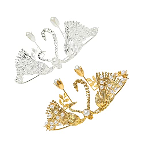 OUNONA 2 Stück Teiliges Kronen für Geburtstagstorten Metall Kuchenaufsatz mit Künstlichen Perlen Goldene und Silberne Tortenkrone Elegante Partydekoration für Hochzeiten und Feiern von OUNONA