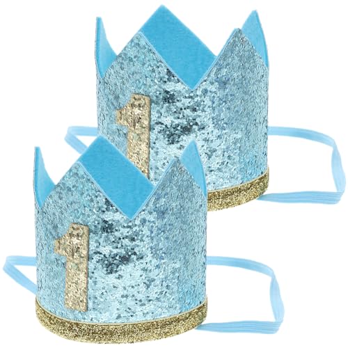 OUNONA 2 Stück Tiara Für Prinzessinnenkronen Requisiten Für Babygeburtstagsmützen Hut Zum 1. Geburtstag -geburtstagsmütze Kindermütze Erste Gefühlt Sky-blue von OUNONA