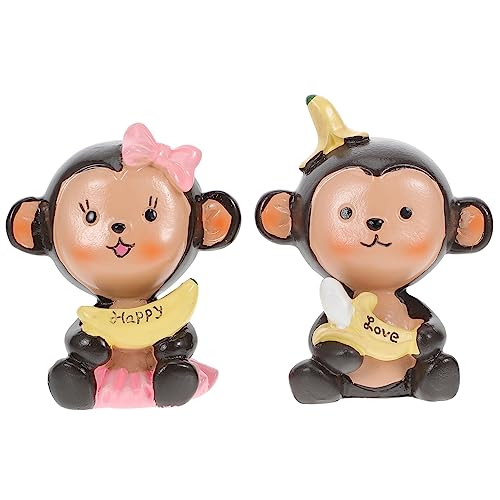 OUNONA 2 Stück dekorative Ornamente Kuchen Topper Bindestrich Dekoration Affenverzierung für kinderspielzeug decor Cartoon-Schmuck Paar Affenmodell Kunstharz Coffee von OUNONA