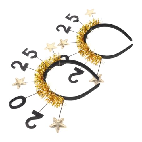 OUNONA 2 Stück neues jahr stirnband Neujahr Stirnband Partyhut Stirnband funkelnd Neujahrshüte Haarspangen für das neue Jahr Stirnbänder für Frauen Stoff Golden von OUNONA