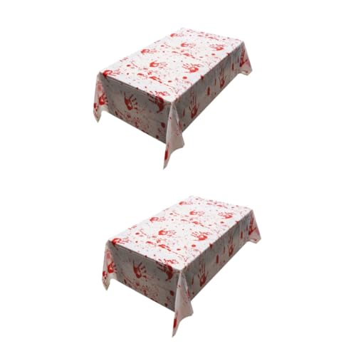 OUNONA 2 Stück wasserdichte Halloween Tischdecke mit Handabdruck PVC Material Gruselige Party Tischwäsche für Restaurant und Zuhause Schützender Tischbezug mit Halloween Deko von OUNONA