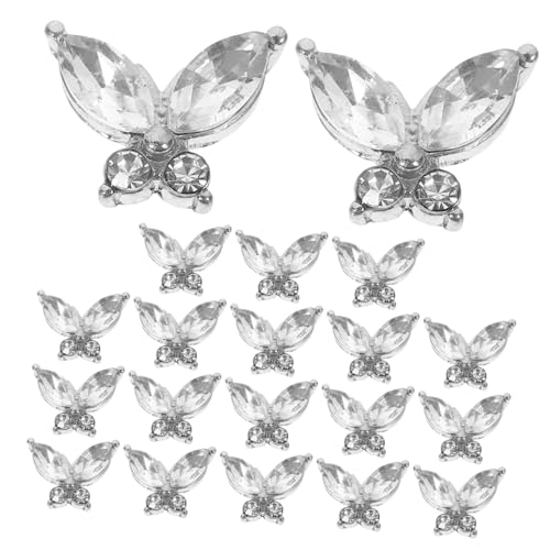 OUNONA 20 Stück Schmetterling Nagel Charms für Nagelkunst Hochwertige Maniküre Dekorationen Strass für DIY und Professionelle Salons für Partys und Besondere Anlässe von OUNONA