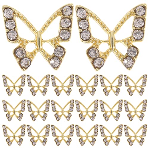 OUNONA 20Stücke Schmetterling Nagelkunst Charms für DIY Maniküre Dekoration mit Strass Vielseitig Einsetzbar für Nägel Kleidung und Bastelarbeiten von OUNONA