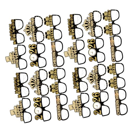 OUNONA 24 Stück Teiliges Silvester Brillen aus Papier mit Glitzer Schwarz Gold Bequeme Passform für Erwachsene und Teens Leichtes Party Accessoire für Neujahrsfeier und Fotorequisiten von OUNONA