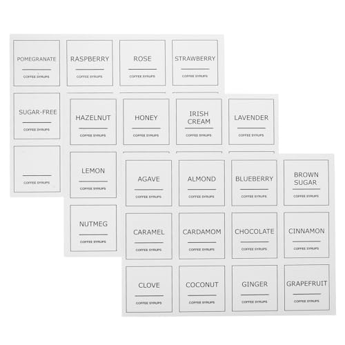 OUNONA 3 Blätter Kaffeeetikett Name abnehmbare Kaffeesirup-Etiketten Etiketten für Kaffeesirup einfach Flasche Zubehör für Kaffeewagen Lebensmitteletiketten für Behälter Plastik Weiß von OUNONA