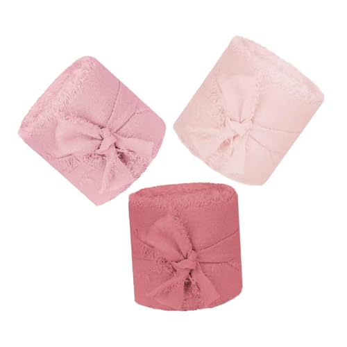 OUNONA 3 Rollen Chiffonband Fransenbänder Rosa für Hochzeitsdekorationen Einladungen Diy und Kreative Bastelprojekte pro Rolle von OUNONA