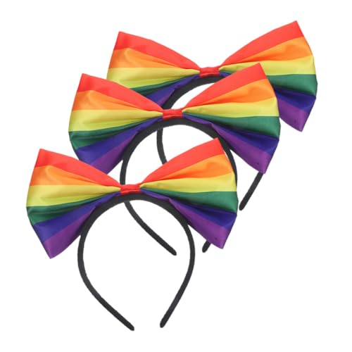 OUNONA 3 Stück Teiliges Bunte Haarbänder mit Schleife Bequeme Damen Stirnbänder mit Regenbogen Streifenmuster Accessoires für Alltag Party und Festliche Anlässe von OUNONA