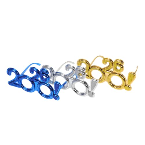 OUNONA 3 Stück Teiliges Zahlenparty-brillen Ausrufezeichen-dekor Leichte Kunststoff-neujahrsbrillen in Blau Silber Gold Festliche Neujahrs-sonnenbrillen für Silvester-feiern und von OUNONA