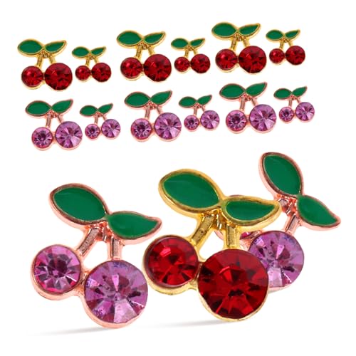 OUNONA 32 Stück Teiliges Cherry Nail Art Charms Rote und Pinke Strasssteine DIY Nageldekoration Langlebige Nagelverzierung für Natürliche und Künstliche Nägel für Maniküre und Partys von OUNONA