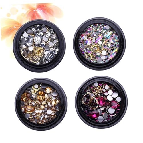 OUNONA 4 Boxen Goldene Nägel Studs Box mit Dekorationen Metall Rivets Verschiedenen Mustern für Kreative Nail Art Glitzersteine für DIY Nageldesigns von OUNONA