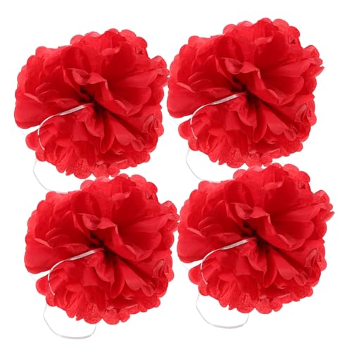 OUNONA 4 Stück Blumenkugeldekoration aus Papier seidenpapier Gewebe Pompons Blumen Deko-Kugeln aus Stoff Papierblumendekorationen für die Wand Pompon aus Stoff rot von OUNONA