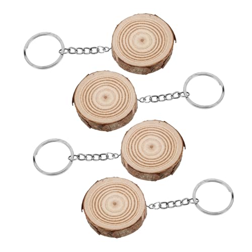 OUNONA 4 Stück DIY Holzschlüsselanhänger Runde Holzscheiben Unvollendete Holzstücke für Kreative Bastelprojekte für Hochzeiten von OUNONA