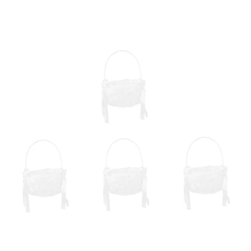 OUNONA 4 Stück Eleganter Hochzeitskorb aus Spitze Tragbarer Blumenkorb mit Einzigartigem Griff für Hochzeiten Partys Dekoration und Praktisch Weißer Spitzenrand für von OUNONA