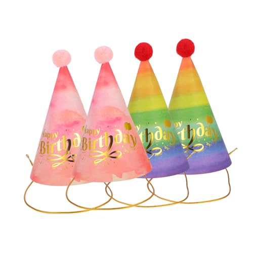OUNONA 4 Stück Geburtstagsfeierhüte Pompom Partyhüte aus Stylische Kopfbedeckung für Kindergeburtstag und Babyparty Leicht und Bequem für Unvergessliche von OUNONA
