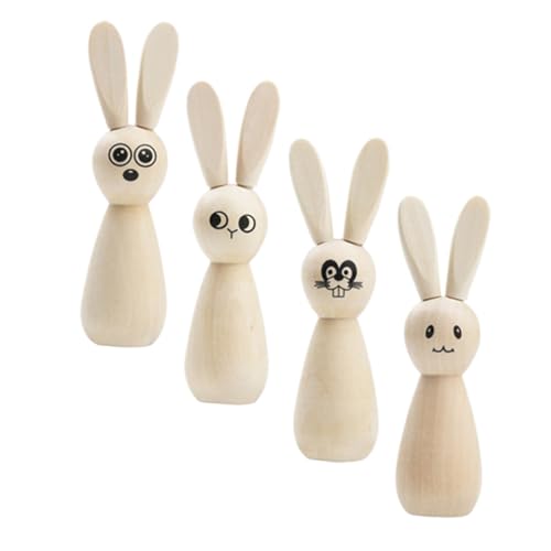 OUNONA 4 Stück Kaninchen-Verzierung Holzhasenfigur Ostern basteln selber Machen Osterkaninchen aus Holz DIY Rohling Hase aus unbehandeltem Holz unfertige Kaninchenpuppen hölzern von OUNONA