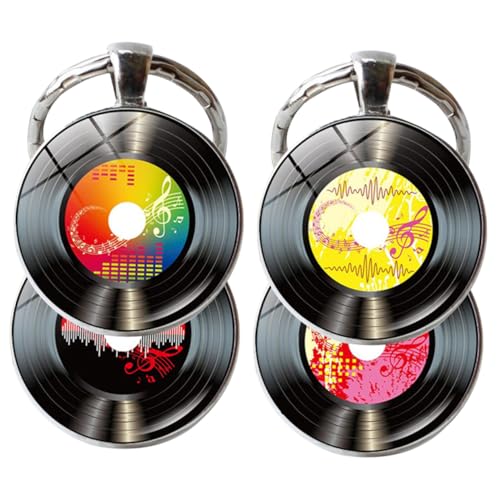 OUNONA 4 Stück Schallplatten Schlüsselanhänger Dekorative Schlüsselanhänger für Tanzpartys Musikliebhaber und Accessoires für Schlüssel und Taschen von OUNONA
