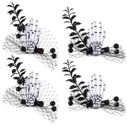 OUNONA 4 Stück Skeletthand-Haarspangen mit Netz, gruselige Halloween-Zombie- -Hand-Haarspangen, Horror-Haar-Accessoires für Frauen und Mädchen von OUNONA
