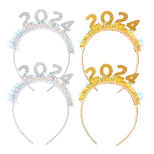 OUNONA 4 Stück Teiliges Neujahrs Haarreif Glitzernde Festival Haarschmuck Flexible Stirnbänder Gold und Silber Stabiler Sitz für Party und Festtagsdekoration von OUNONA