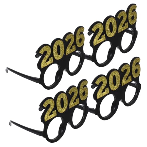 OUNONA 4 Stück Teiliges Partybrillen aus Robustem Pc Kunststoff Schwarze Runde Rahmen mit Glitzerzahlen Festliche Happy Year Brillen für Silvester Geburtstagsfeiern und Fotorequisiten von OUNONA