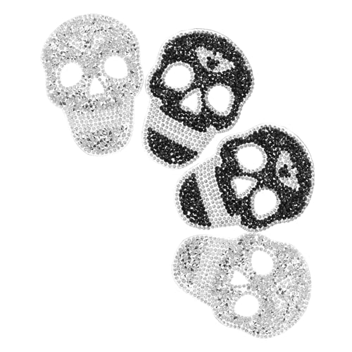 OUNONA 4 Stück Teiliges Strass Schädel Bügelbild aus Resin für DIY Kleidung Schuhe Taschen Langlebig Einfach Anzubringen Applikation für Alltag Party Performance von OUNONA