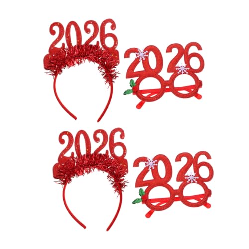 OUNONA 4 Stücke Teiliges Silvester Glitzer Haarreif und Zahlen Brillen Festliche Party Accessoires für Weihnachts und Neujahrsfeiern Auffälliges Design für Familien und Themenpartys von OUNONA