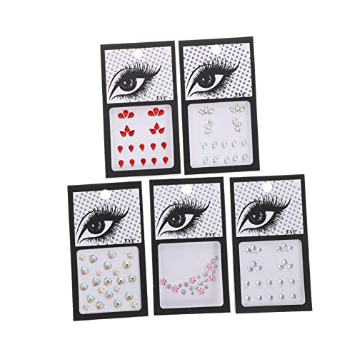OUNONA 5 Blätter Teilige Selbstklebende Strasssteine Set für Gesicht und Nägel Flache Dekosteine Verschiedenen Farben Vielseitige Schmucksteine für DIY Makeup Körper und von OUNONA