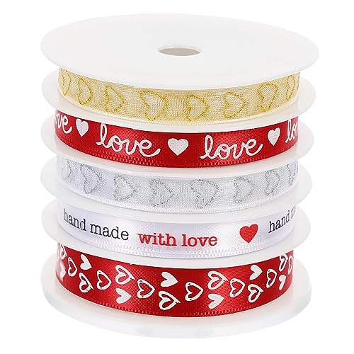 OUNONA 5 Rollen Festliches Geschenkband Set Bedrucktes Herz Muster Satinband für Valentinstag Hochzeit Geschenkverpackung Partydekoration Vielseitig Verwendbar OUNONA 5 Rollen Festliches Geschenkband Set Bedrucktes Herz Muster Satinband für Valentinstag Hochzeit Geschenkverpackung Partydekoration Vielseitig Verwendbar von OUNONA